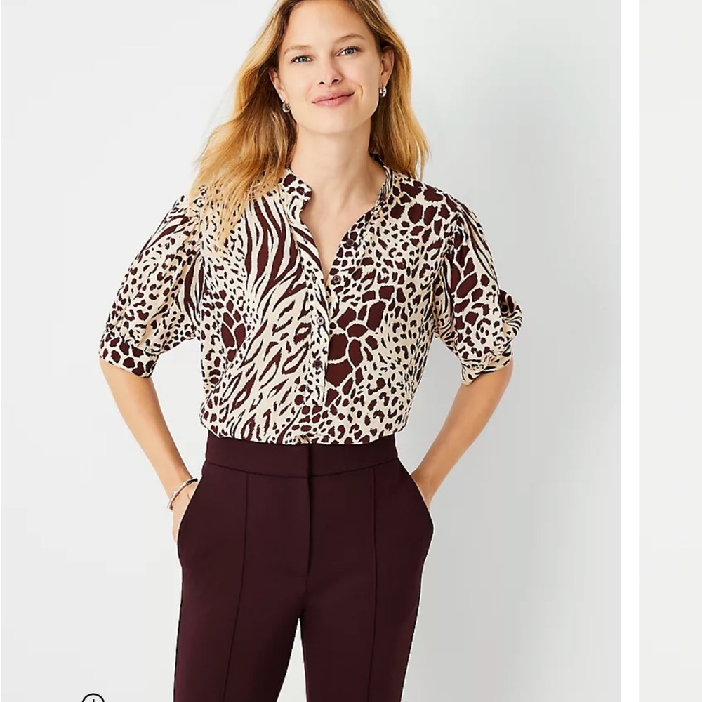 Petite Mixed Animal Print Half Placket Top SOLD OUT